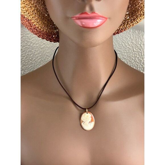 14k Cameo Brown Corded Necklace - Picture 10 of 12